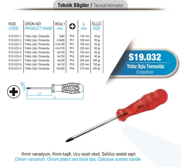 S19.032 Yıldız Uçlu Tornavida