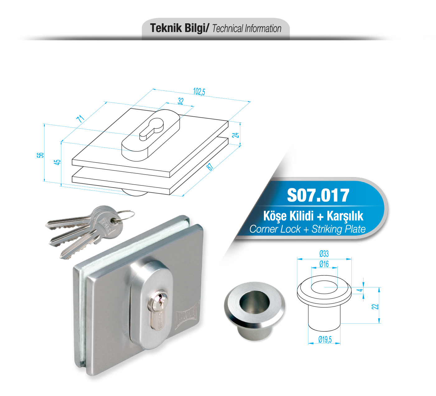 S07.017 Köşe Kilidi + Karşılık